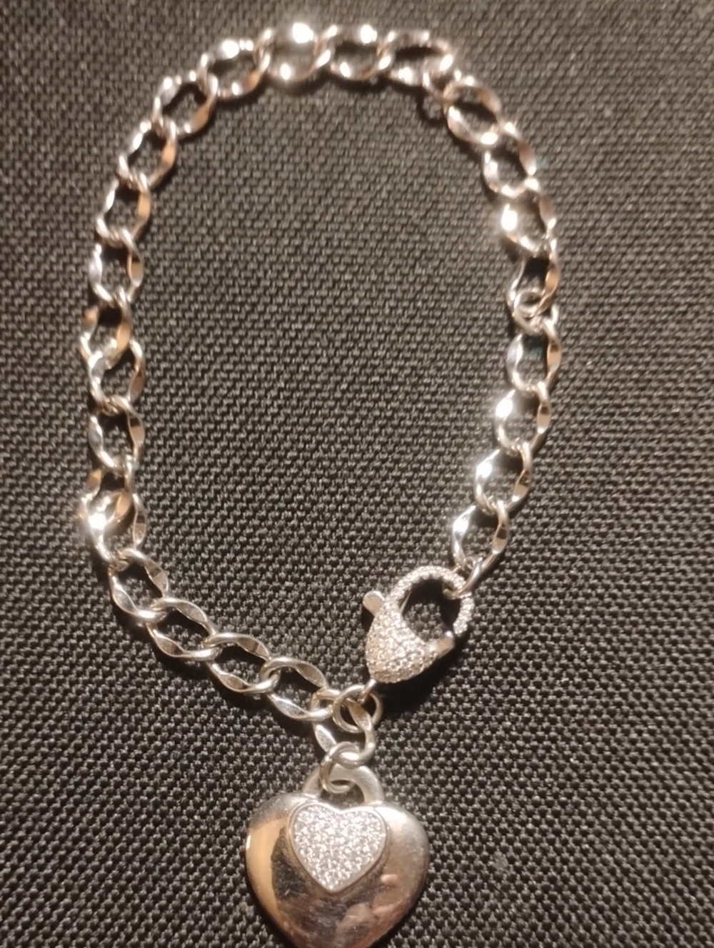 Sterling Silver Heart Charm Chain Bracelet - Silver